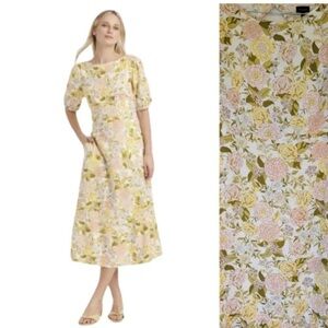 Who What Wear Floral Midi Dress in Pink and Yellow